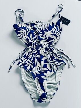 Kate Spade Tropical Foliage Cinch Front One Piece Swimsuit Blue Berry Women’s S
